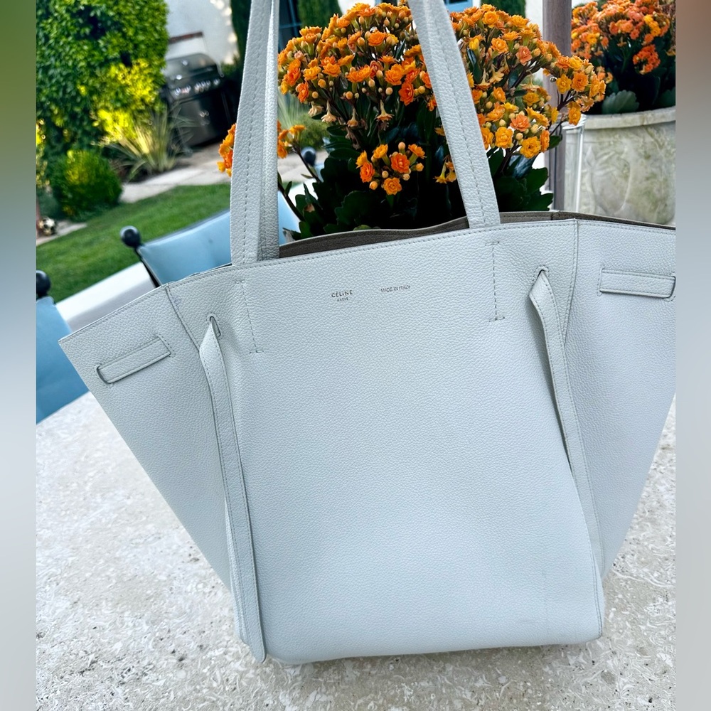 Celine Leather Cabas Phantom w/Belt Medium White